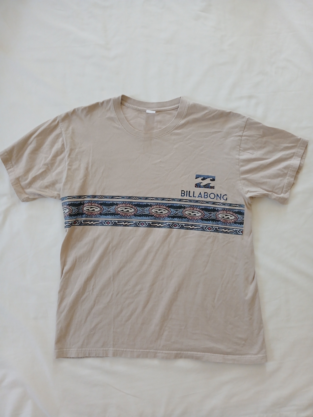 Billabong Beige Tee with Navy Aztec Stripe